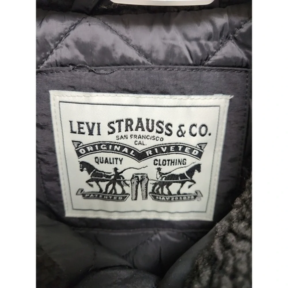 Levi's Strauss Mens Black Sherpa Deep Pile Trucker Jacket Coat‎ Small Oversized
